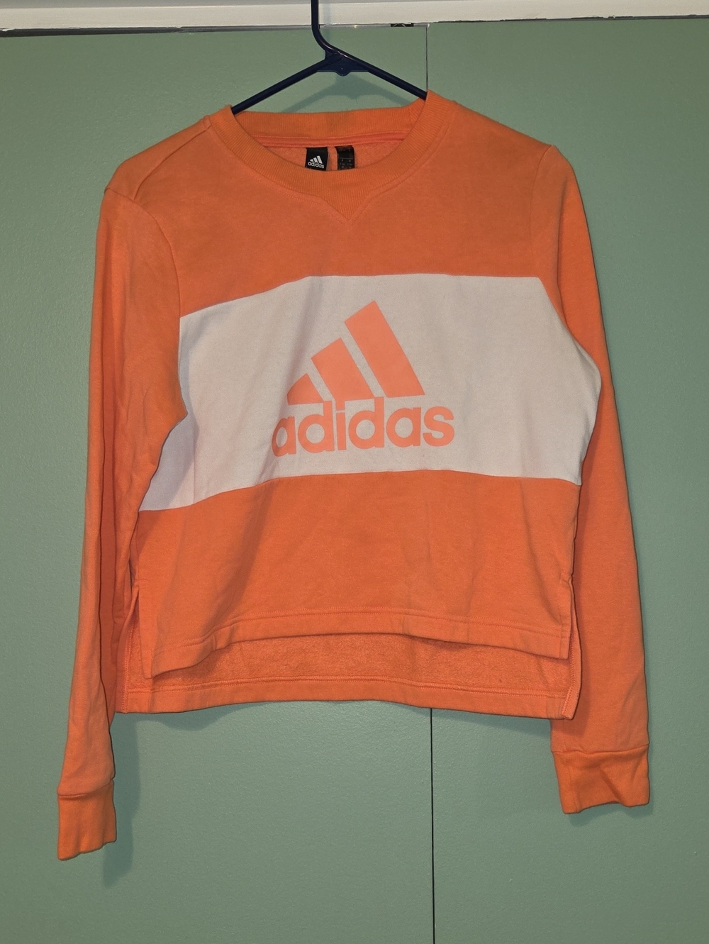 Adidas Orange and White Logo Crew Sweatshirt Size Small